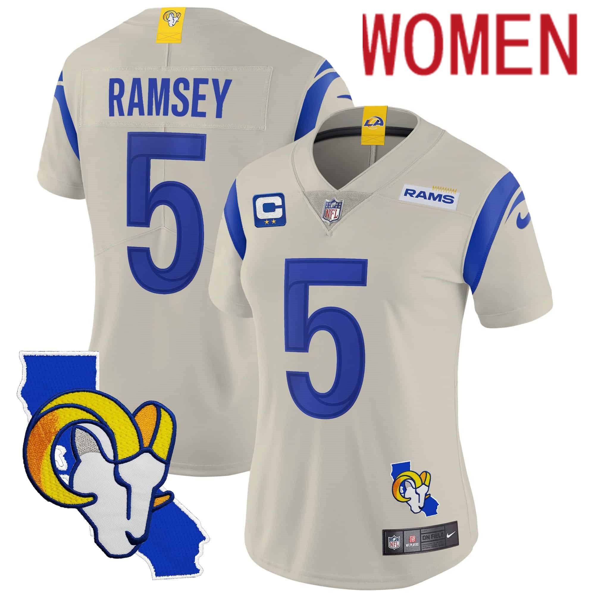 Women Los Angeles Rams #5 Ramsey Cream 2024 Nike California Patch Vapor Limited NFL Jersey